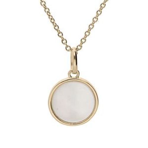 Collier Plaqué Or Pendentif Rond Avec Nacre Blanche Véritable 10mm 40+4cm