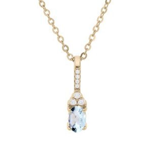 Collier Plaqué Or Pendentif Topaze Bleu Veritable Et Oxydes Blancs Sertis 40+5cm