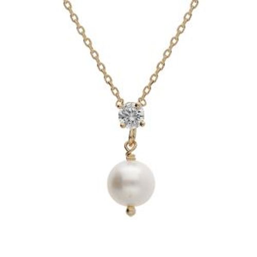 Collier Plaqué Or Rondelle Oxydes Blancs Sertis Et Perle De Culture D'eau Douce 38+4cm