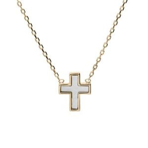 Collier Plaqué Or Croix Nacre Blanche 38+4cm