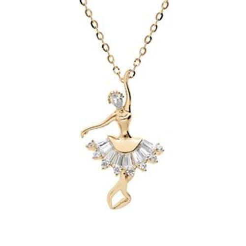 Collier Plaqué Or Pendentif Danseuse Oxydes Blancs Sertis 43cm Réglable 41 Et 39cm