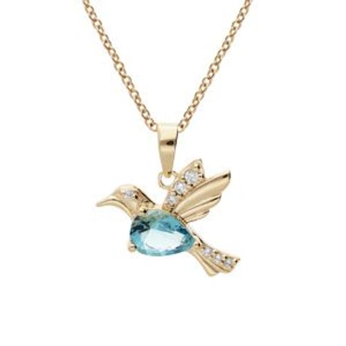 Collier Plaqué Or Pendentif Oiseau Oxyde Bleu 42+3cm