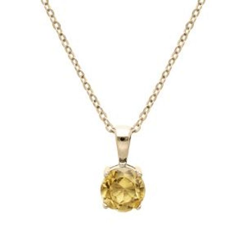 Collier Plaqué Or Pendentif Pierre Véritable Citrine 6,5mm 42+3cm