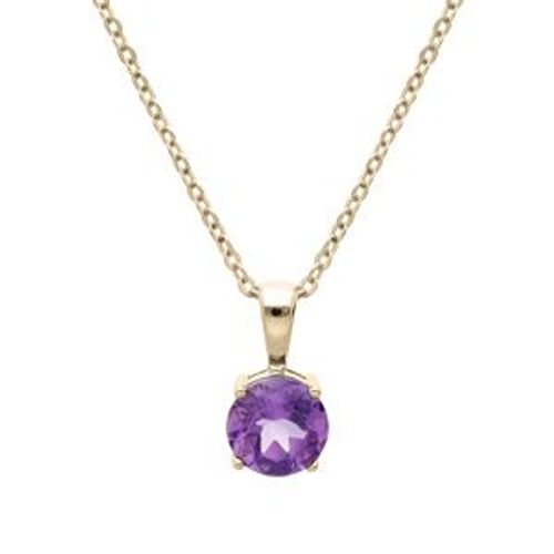 Collier Plaqué Or Pendentif Pierre Véritable Améthyste 6,5mm 42+3cm