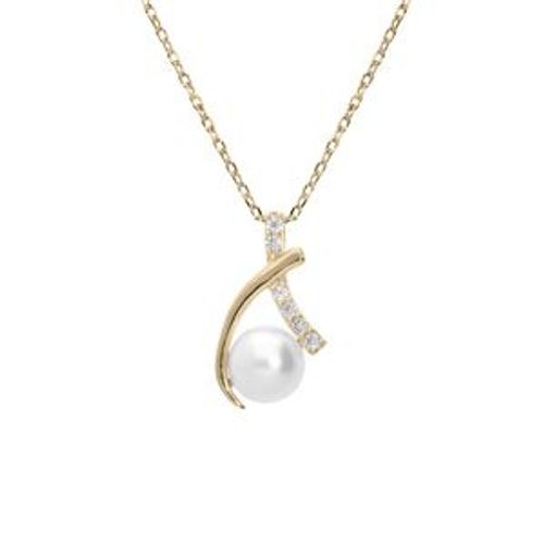 Collier Plaqué Or Pendentif Perle De Culture D'eau Douce Blanche Et Oxydes Blancs Sertis 42+3cm