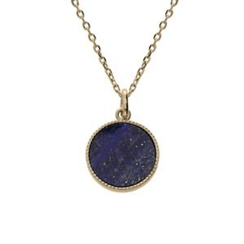 Collier Plaqué Or Médaille 16mm Ciselée Lapis Véritable 38+4cm