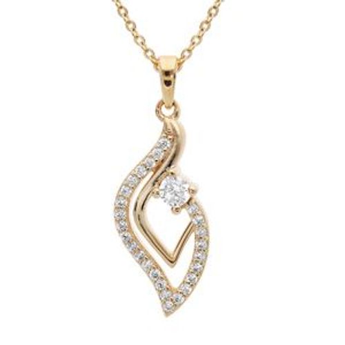 Collier Plaqué Or Pendentif Goutte Avec Oxydes Blancs Sertis 42+3cm
