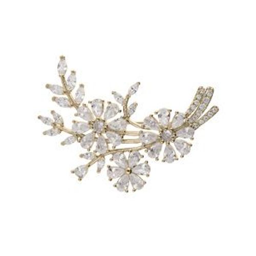 Broche Plaqué Or Feuillage Oxydes Blancs Sertis