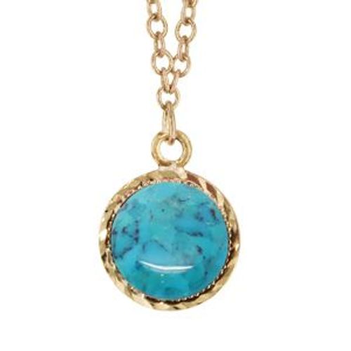 Collier Plaqué Or Avec Pierre Turquoise Imitation 40+5cm