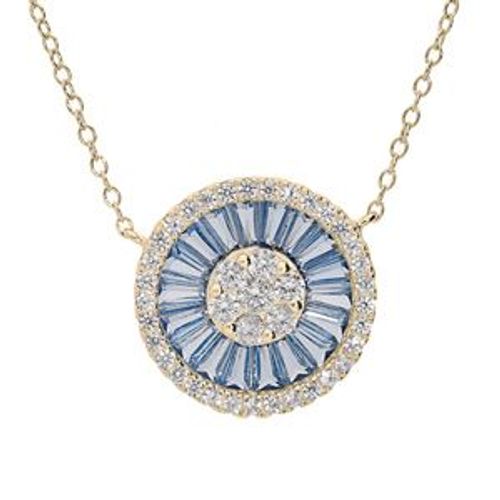 Collier Plaqué Or Rond Oxydes Rectangulaire Bleus Et Contour Oxydes Blancs Sertis 42+3cm