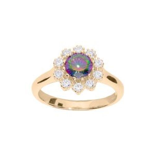 Bague Plaqué Or Oxyde Arc En Ciel Mystique Contour Oxydes Blancs Sertis