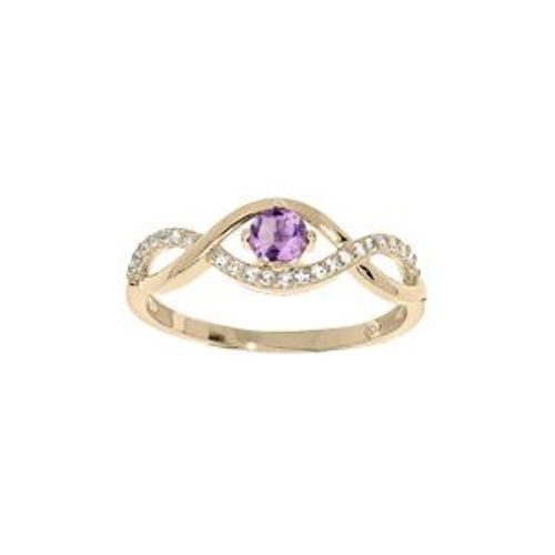 Bague Plaqué Or Forme Infini Amethyste Véritable Et Oxydes Blancs Sertis