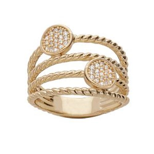 Bague Plaqué Or Multi Fils Torsade Et 2 Pastilles Oxydes Blancs Sertis
