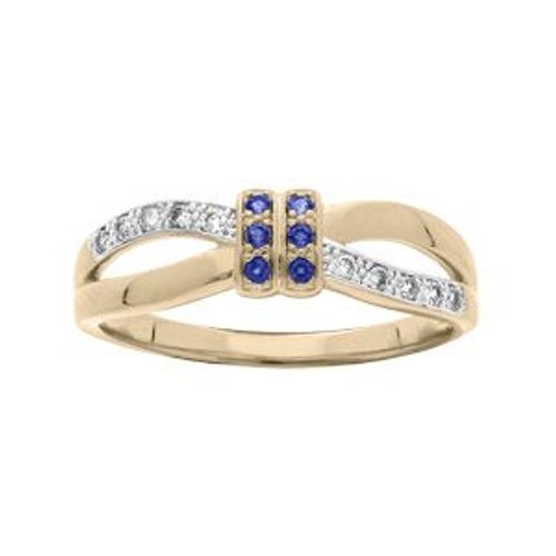 Bague Plaqué Or Croisée Oxydes Bleus Et Blancs Sertis