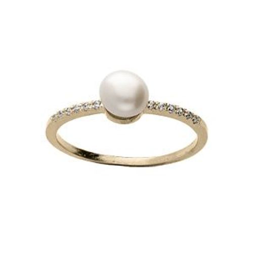 Bague Plaqué Or Demi Rail Oxydes Blancs Sertis Et Perle De Culture D'eau Douce