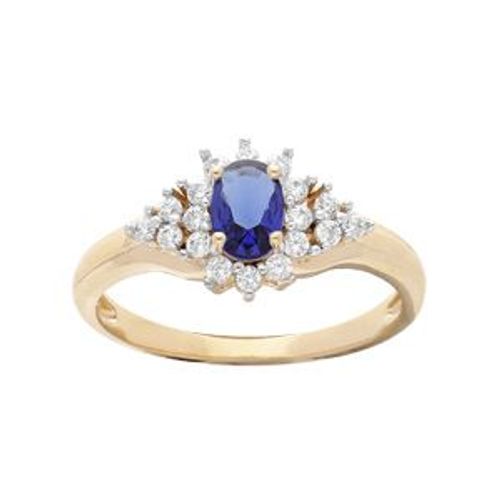 Bague Plaqué Or Grand Diamètre Centre Oxyde Bleu Et Contour Oxydes Blancs Sertis
