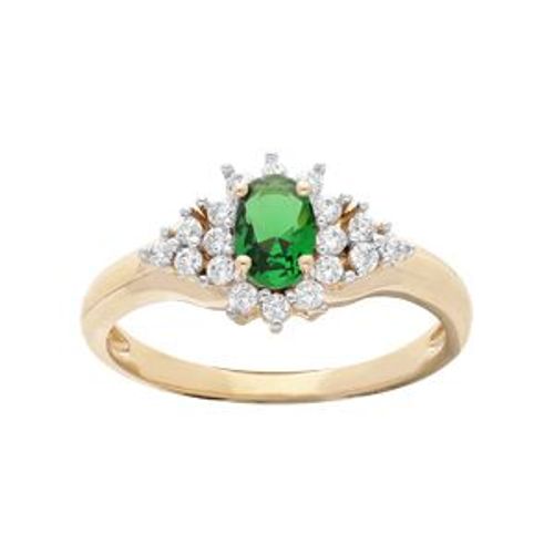 Bague Plaqué Or Grand Diamètre Centre Oxyde Vert Et Contour Oxydes Blancs Sertis