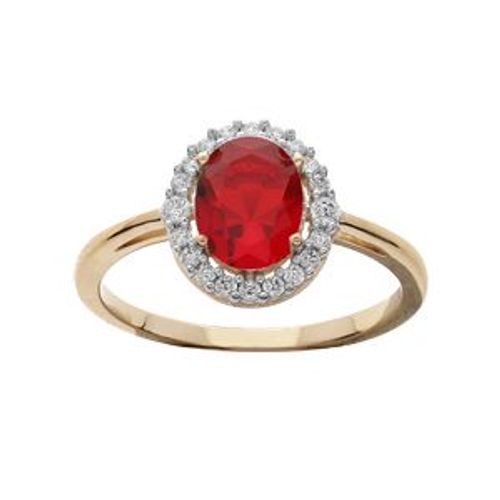 Bague Plaqué Or Grand Diamètre Centre Oxyde Rouge Et Contour Oxydes Blancs Sertis