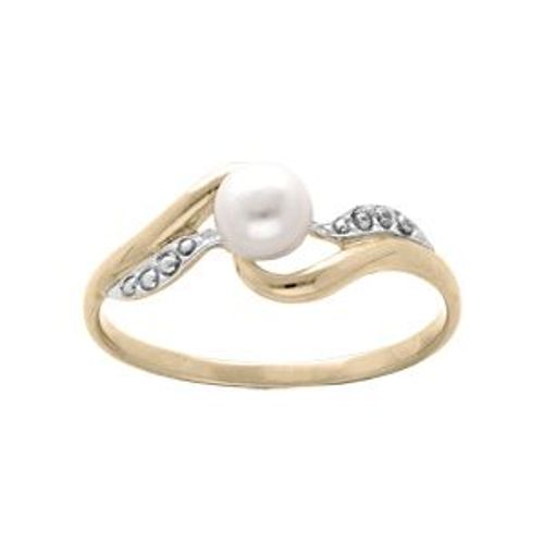 Bague Plaqué Or Perle De Culture D'eau Douce Blanche Et Oxydes Blancs Sertis