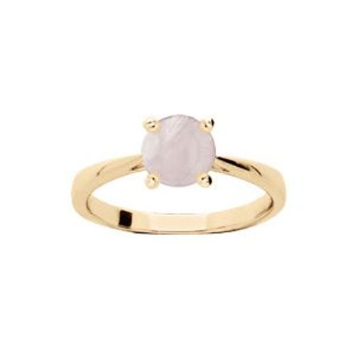 Bague Plaqué Or Pierre Véritable Quartz Rose 6,5mm