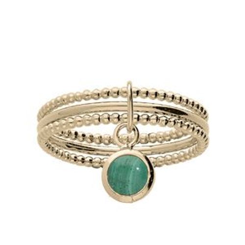 Bague Plaqué Or Triple Anneaux Cabochon Malachite Véritable