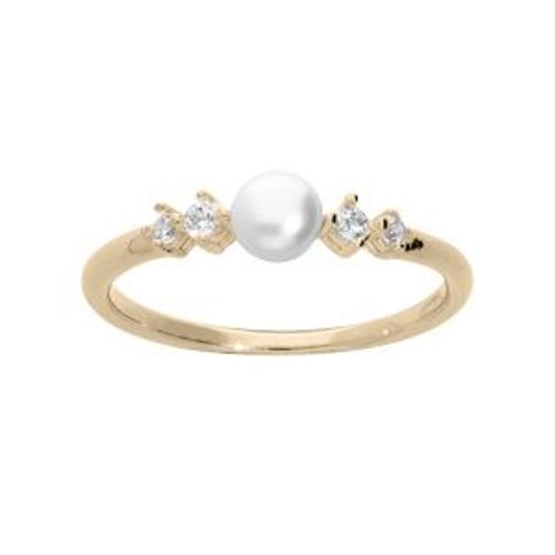 Bague Plaqué Or Perle De Culture D'eau Douce Blanche Et Oxydes Blancs Sertis