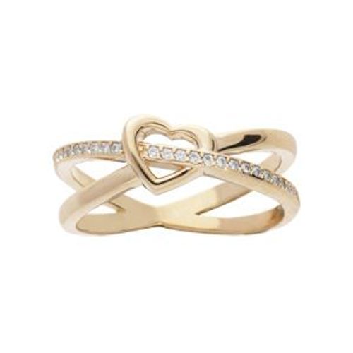 Bague Plaqué Or Croisé 1 Coeur Et Oxydes Blancs Sertis