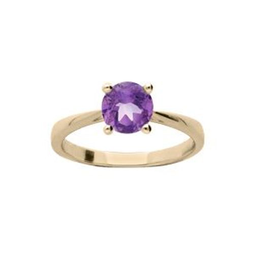 Bague Plaqué Or Pierre Véritable Améthyste 6,5mm