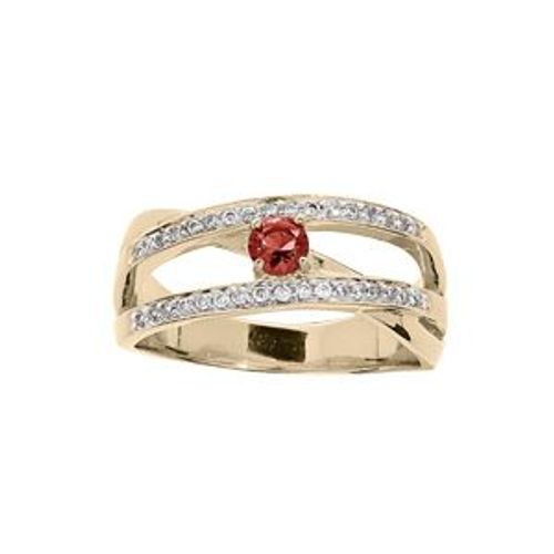 Bague Plaqué Or Oxyde Rouge Grand Diamètre Central Et 2 Rangs Oxydes Blancs Sertis