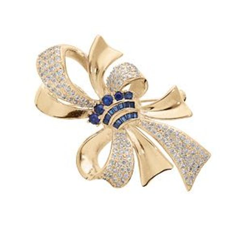 Broche Plaqué Or Fleur Oxydes Bleus Et Blancs Sertis