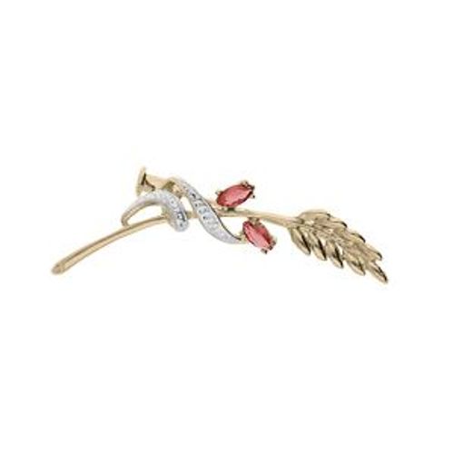 Broche Plaqué Or Epi De Ble Navettes Oxydes Rouges Et Oxydes Blancs Sertis