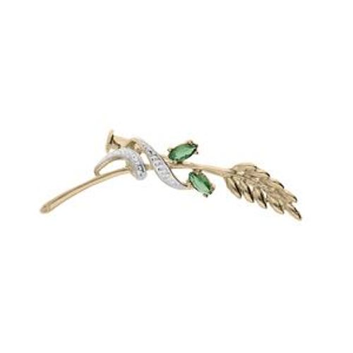 Broche Plaqué Or Epi De Ble Navettes Oxydes Verts Et Oxydes Blancs Sertis