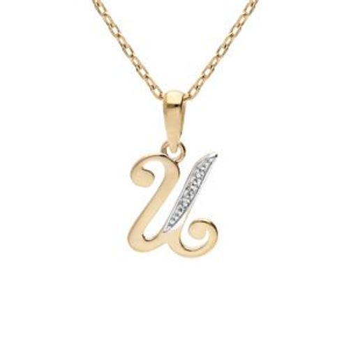 Collier Plaqué Or Pendentif Initiale U Oxydes Blancs Sertis 42+3cm