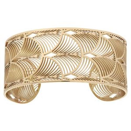 Bracelet Acier Pvd Jaune Manchette "Plume De Paons