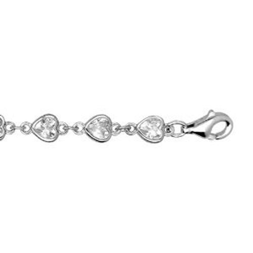 Bracelet Argent Rhodié Coeurs Oxydes Blancs Sertis 16+3cm