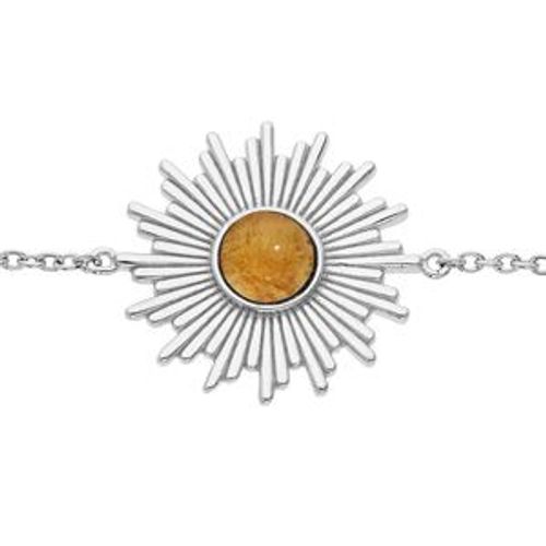 Bracelet Argent Rhodié Cabochon Ambre Véritable 16+2cm