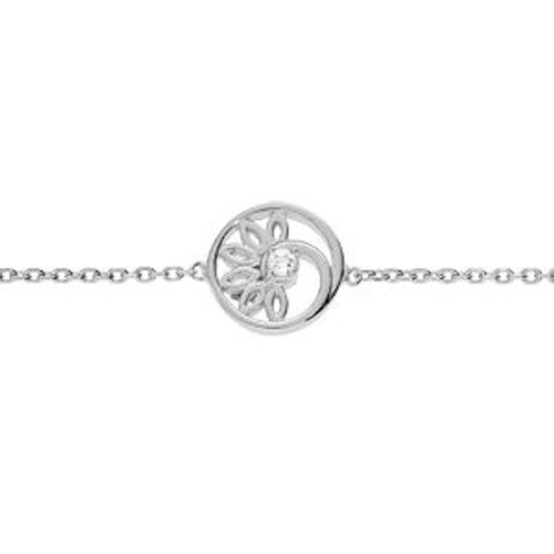 Bracelet Argent Rhodié Fleur Oxydes Blancs Sertis 16+2cm