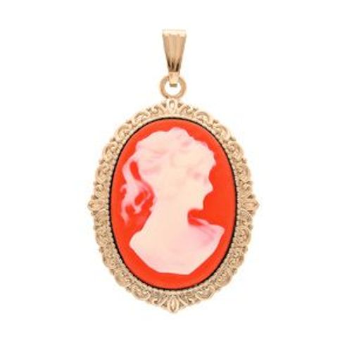 Pendentif Plaqué Or Camée Rose 30*25mm
