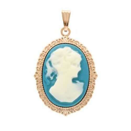 Pendentif Plaqué Or Camée Bleu 30*25mm