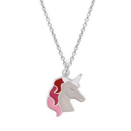 Collier Argent Rhodié Pendentif Licorne Résine Blanche Et Rose 35+5cm