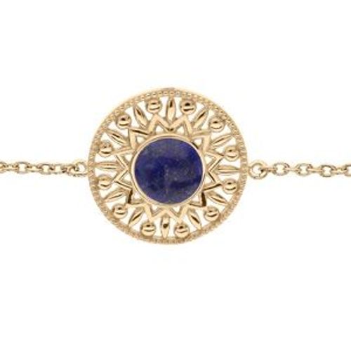 Bracelet Plaqué Or Ethnique Cabochon Lapis Lazuli Véritable 16+2cm