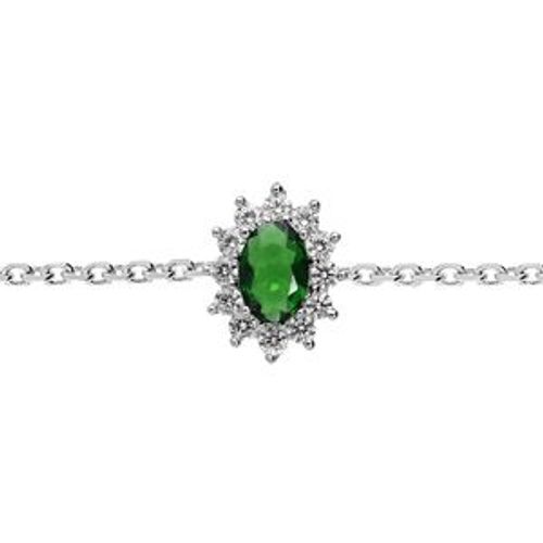 Bracelet Argent Rhodié Oxyde Vert Et Contour Oxydes Blancs 16+3cm