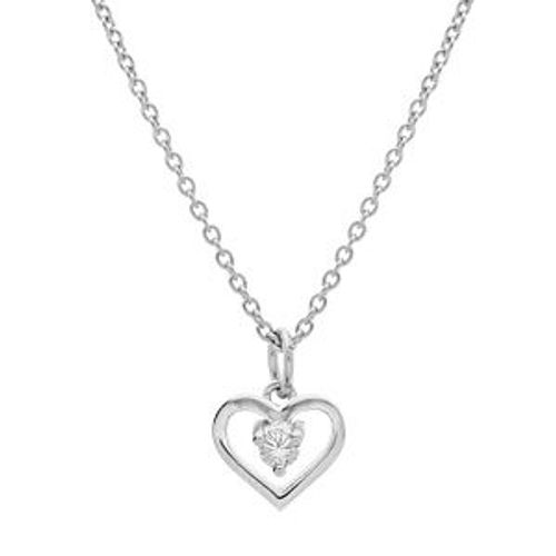 Collier Argent Platiné Pendentif Coeur Oxyde Blanc 35+5cm