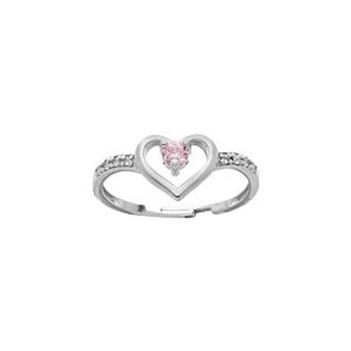Bague Argent Platiné Coeur Oxyde Rose Et Oxydes Blancs Sertis