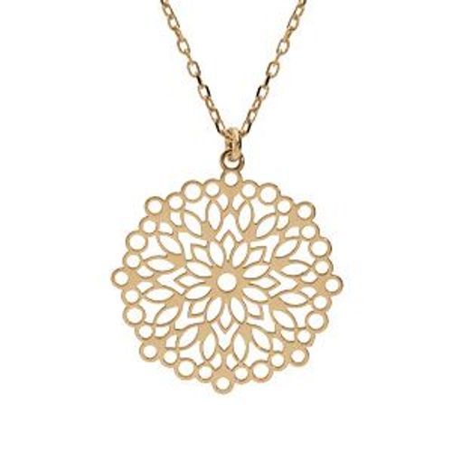 Collier Argent Et Dorure Jaune Pendentif Ajourée 23mm 40+5cm