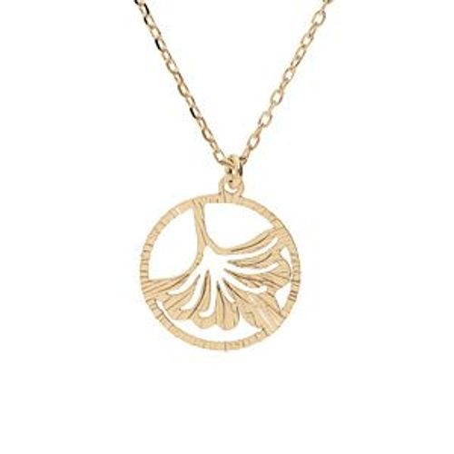 Collier Argent Et Dorure Jaune Pendentif Ajourée Feuille Tropical 15mm 40+5cm