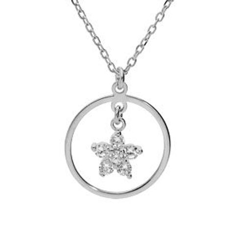 Collier Argent Rhodié Fleur Oxydes Blancs 40+5cm