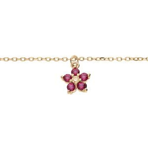 Bracelet Argent Et Dorure Rhodié Fleur Oxydes Rouge 16+3cm