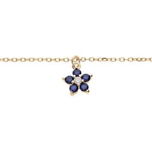 Bracelet Argent Et Dorure Rhodié Fleur Oxydes Bleu 16+3cm