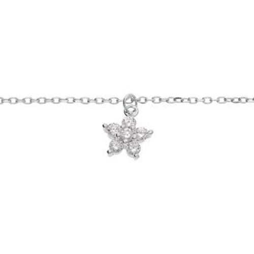 Bracelet Argent Rhodié Fleur Oxydes Blancs 16+3cm